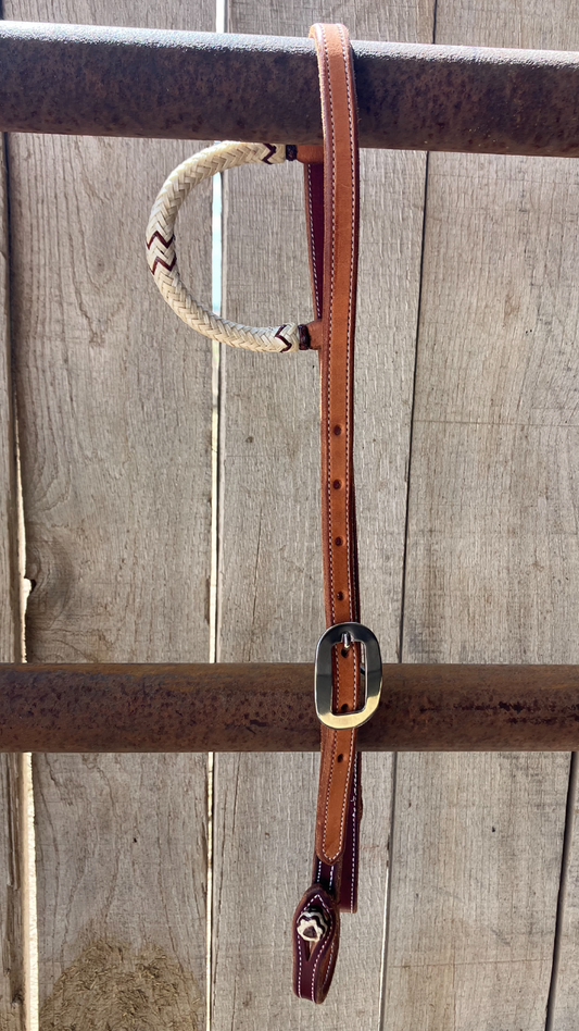 Headstall one ear rawhide with button connect