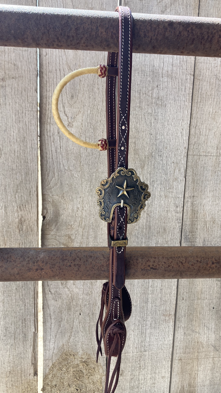 Headstall one ear rawhide star buckle