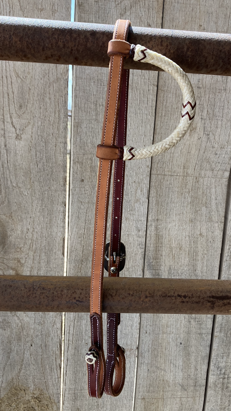 Headstall one ear rawhide with button connect