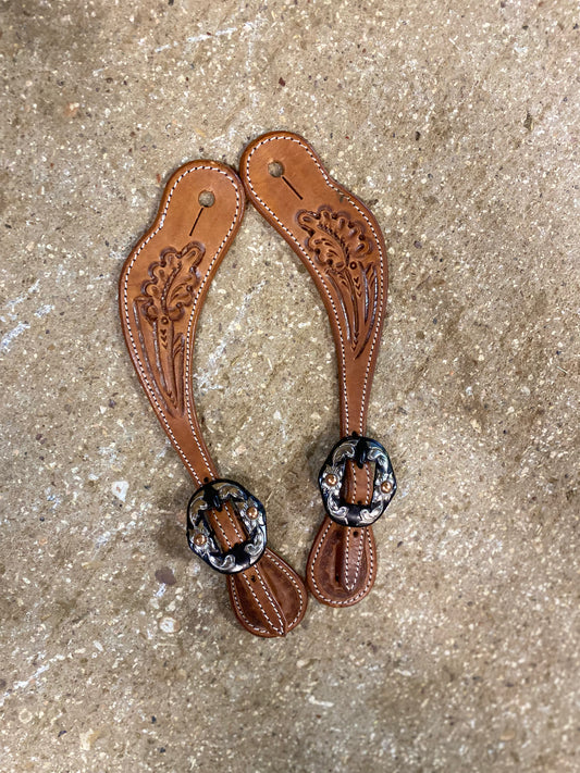 Oak leaf tooled spur straps
